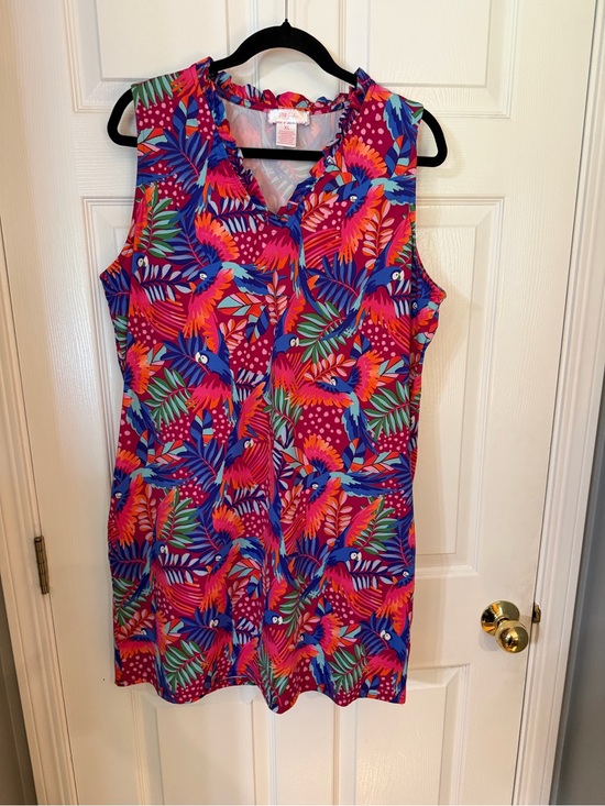 Stella Parker Dresses & Skirts - Tropical Sleeveless Shift Dress in Pink Orange & Blue with Pockets